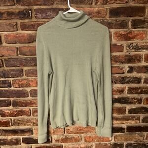 Eddie Bauer Green Ribbed Knit Turtleneck Pullover Sweater Size PL Petite Large